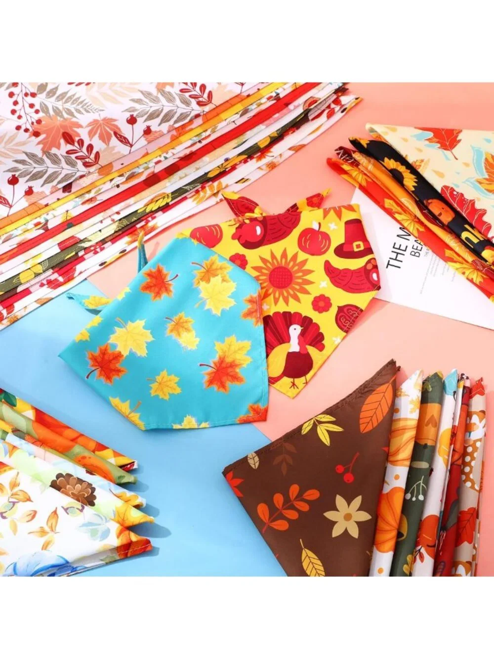 200 Pcs Fall Maple Leaves Dog Bandanas | Medium Pet Scarves for Autumn Style